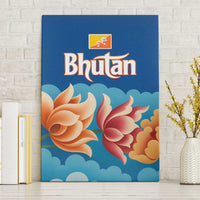 Bhutan Lotus Blossom Canvas Wall Art with White Dragon and Sacred Cloud Harmony