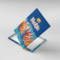 Bhutan Lotus Blossom Canvas Wall Art with White Dragon and Sacred Cloud Harmony