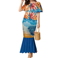 Bhutan Lotus Blossom Family Matching Mermaid Dress and Hawaiian Shirt with White Dragon and Sacred Cloud Harmony