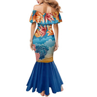 Bhutan Lotus Blossom Family Matching Mermaid Dress and Hawaiian Shirt with White Dragon and Sacred Cloud Harmony