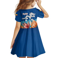 Bhutan Lotus Blossom Family Matching Off Shoulder Short Dress and Hawaiian Shirt with White Dragon and Sacred Cloud Harmony