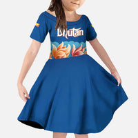 Bhutan Lotus Blossom Family Matching Short Sleeve Bodycon Dress and Hawaiian Shirt with White Dragon and Sacred Cloud Harmony