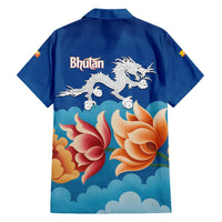 Bhutan Lotus Blossom Family Matching Short Sleeve Bodycon Dress and Hawaiian Shirt with White Dragon and Sacred Cloud Harmony