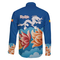 Bhutan Lotus Blossom Family Matching Short Sleeve Bodycon Dress and Hawaiian Shirt with White Dragon and Sacred Cloud Harmony