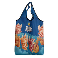 Bhutan Lotus Blossom Grocery Bag with White Dragon and Sacred Cloud Harmony