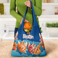Bhutan Lotus Blossom Grocery Bag with White Dragon and Sacred Cloud Harmony