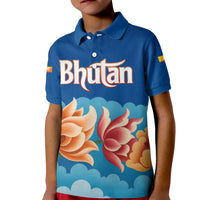Bhutan Lotus Blossom Kid Polo Shirt with White Dragon and Sacred Cloud Harmony