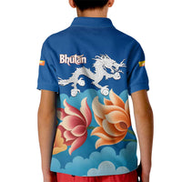 Bhutan Lotus Blossom Kid Polo Shirt with White Dragon and Sacred Cloud Harmony