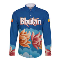 Bhutan Lotus Blossom Long Sleeve Button Shirt with White Dragon and Sacred Cloud Harmony