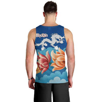 Bhutan Lotus Blossom Men Tank Top with White Dragon and Sacred Cloud Harmony