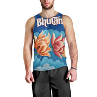 Bhutan Lotus Blossom Men Tank Top with White Dragon and Sacred Cloud Harmony