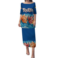 Bhutan Lotus Blossom Puletasi with White Dragon and Sacred Cloud Harmony