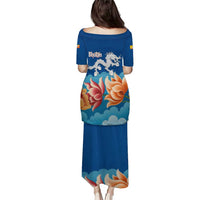 Bhutan Lotus Blossom Puletasi with White Dragon and Sacred Cloud Harmony