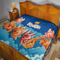 Bhutan Lotus Blossom Quilt with White Dragon and Sacred Cloud Harmony