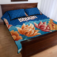 Bhutan Lotus Blossom Quilt Bed Set with White Dragon and Sacred Cloud Harmony