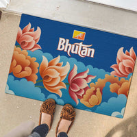 Bhutan Lotus Blossom Rubber Doormat with White Dragon and Sacred Cloud Harmony
