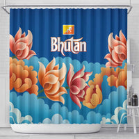 Bhutan Lotus Blossom Shower Curtain with White Dragon and Sacred Cloud Harmony