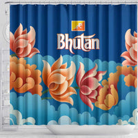 Bhutan Lotus Blossom Shower Curtain with White Dragon and Sacred Cloud Harmony