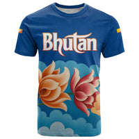 Bhutan Lotus Blossom T Shirt with White Dragon and Sacred Cloud Harmony