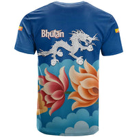 Bhutan Lotus Blossom T Shirt with White Dragon and Sacred Cloud Harmony