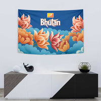 Bhutan Lotus Blossom Tapestry with White Dragon and Sacred Cloud Harmony