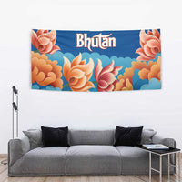 Bhutan Lotus Blossom Tapestry with White Dragon and Sacred Cloud Harmony