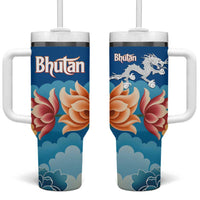 Bhutan Lotus Blossom Tumbler With Handle with White Dragon and Sacred Cloud Harmony