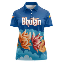Bhutan Lotus Blossom Women Polo Shirt with White Dragon and Sacred Cloud Harmony