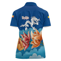 Bhutan Lotus Blossom Women Polo Shirt with White Dragon and Sacred Cloud Harmony