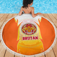 Bhutan Mandala Emblem Beach Blanket with Monastic Orange and Spiritual Harmony