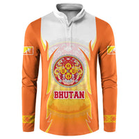 Bhutan Mandala Emblem Button Sweatshirt with Monastic Orange and Spiritual Harmony