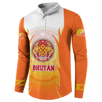Bhutan Mandala Emblem Button Sweatshirt with Monastic Orange and Spiritual Harmony