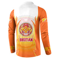 Bhutan Mandala Emblem Button Sweatshirt with Monastic Orange and Spiritual Harmony