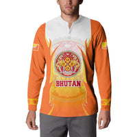 Bhutan Mandala Emblem Button Sweatshirt with Monastic Orange and Spiritual Harmony