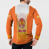 Bhutan Mandala Emblem Button Sweatshirt with Monastic Orange and Spiritual Harmony