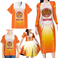 Bhutan Mandala Emblem Family Matching Long Sleeve Bodycon Dress and Hawaiian Shirt with Monastic Orange and Spiritual Harmony
