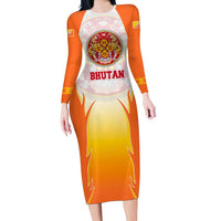 Bhutan Mandala Emblem Family Matching Long Sleeve Bodycon Dress and Hawaiian Shirt with Monastic Orange and Spiritual Harmony