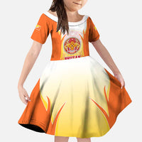 Bhutan Mandala Emblem Family Matching Off Shoulder Maxi Dress and Hawaiian Shirt with Monastic Orange and Spiritual Harmony