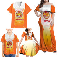 Bhutan Mandala Emblem Family Matching Off Shoulder Maxi Dress and Hawaiian Shirt with Monastic Orange and Spiritual Harmony