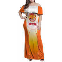Bhutan Mandala Emblem Family Matching Off Shoulder Maxi Dress and Hawaiian Shirt with Monastic Orange and Spiritual Harmony