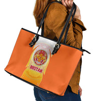 Bhutan Mandala Emblem Leather Tote Bag with Monastic Orange and Spiritual Harmony