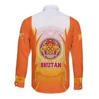 Bhutan Mandala Emblem Long Sleeve Button Shirt with Monastic Orange and Spiritual Harmony