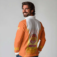Bhutan Mandala Emblem Long Sleeve Polo Shirt with Monastic Orange and Spiritual Harmony