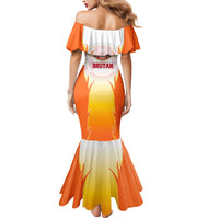 Bhutan Mandala Emblem Mermaid Dress with Monastic Orange and Spiritual Harmony