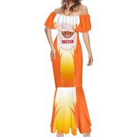 Bhutan Mandala Emblem Mermaid Dress with Monastic Orange and Spiritual Harmony