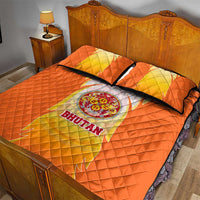 Bhutan Mandala Emblem Quilt Bed Set with Monastic Orange and Spiritual Harmony