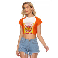 Bhutan Mandala Emblem Raglan Cropped T Shirt with Monastic Orange and Spiritual Harmony