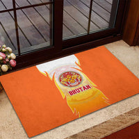 Bhutan Mandala Emblem Rubber Doormat with Monastic Orange and Spiritual Harmony