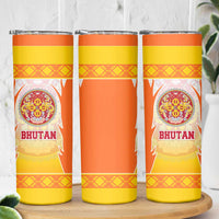 Bhutan Mandala Emblem Skinny Tumbler with Monastic Orange and Spiritual Harmony