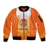 Bhutan Mandala Emblem Sleeve Zip Bomber Jacket with Monastic Orange and Spiritual Harmony